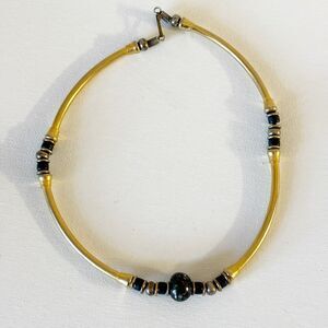 Metal Tube Necklace Painted Bead Choker Vintage Gold Tone Necklace Jewelry 90s